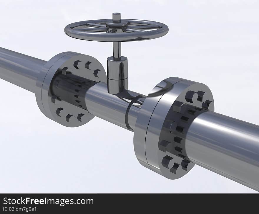 Metal valve on the tube 3d