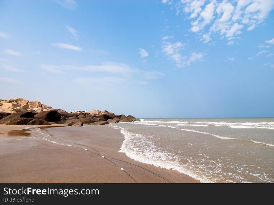 Seaside beach and blue sky