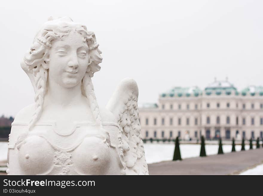 Statue of sphinx in the gardens of the Upper Belvedere summer palace in Vienna, Austria