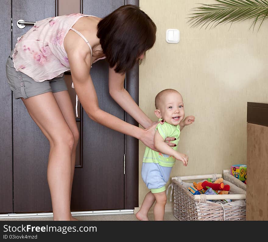 Sweet funny little baby dreamer at home