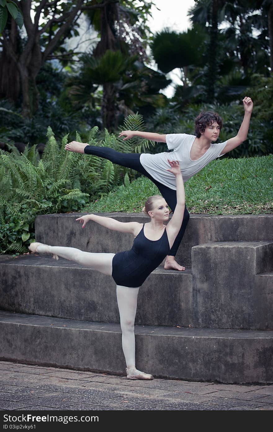 Young ballet dancers dancing in the outdoor,. Young ballet dancers dancing in the outdoor,.