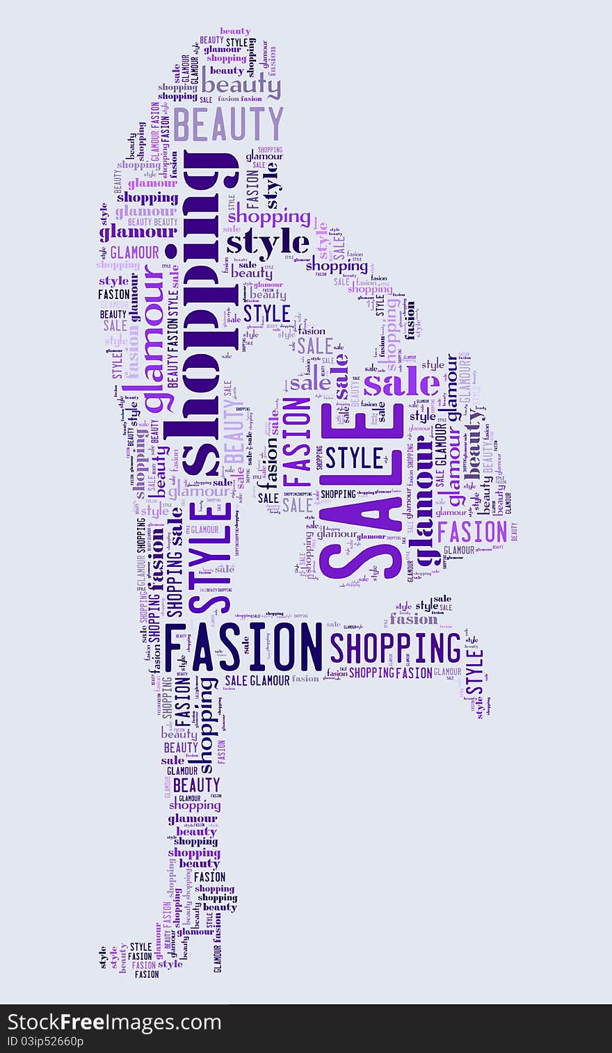 Wordcloud: Silhouette of a happy woman with shopping. Wordcloud: Silhouette of a happy woman with shopping