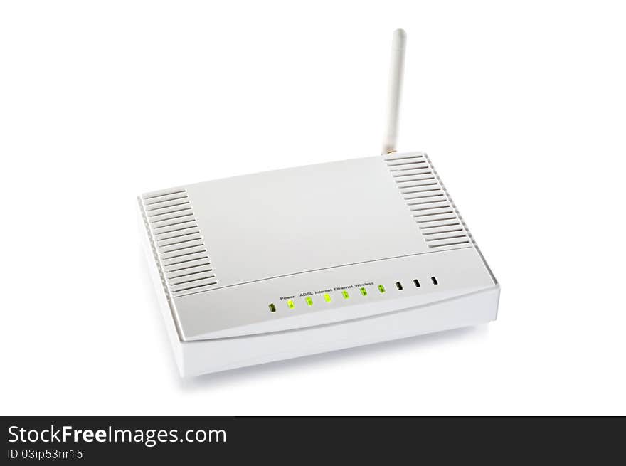 Modern wireless router, isolated on white. Modern wireless router, isolated on white.