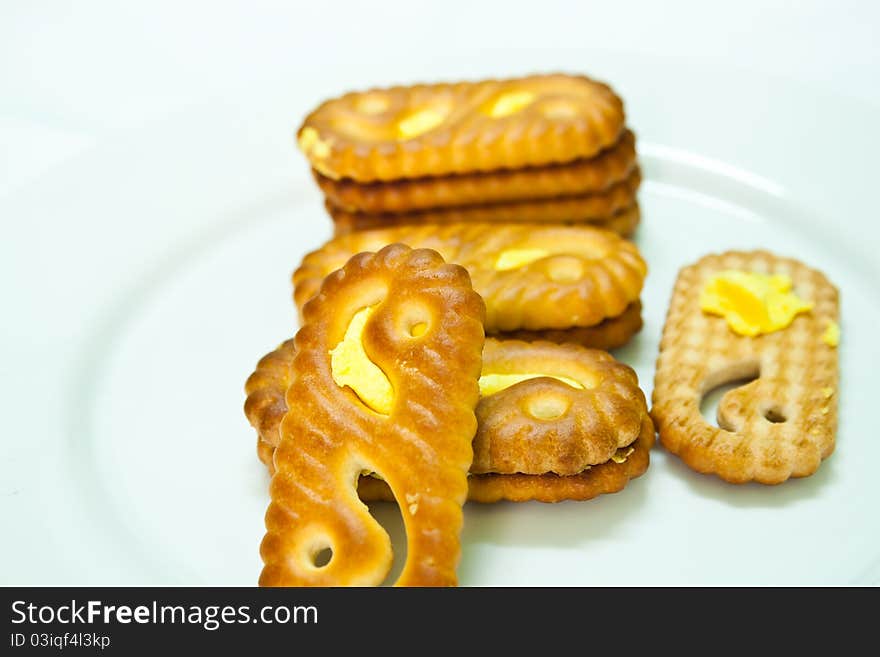 Cookies crackers with cream yellow. Cookies crackers with cream yellow.