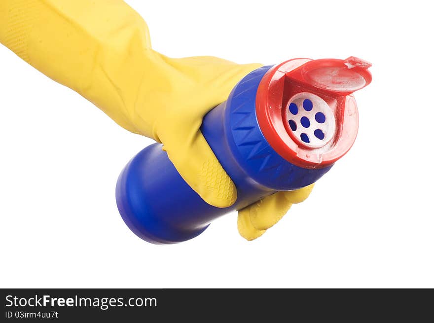 Hand in glove isolated over white background