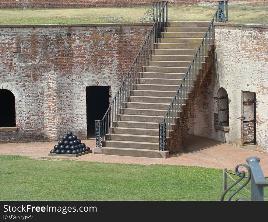 Barrack staircase to observation deck. Barrack staircase to observation deck