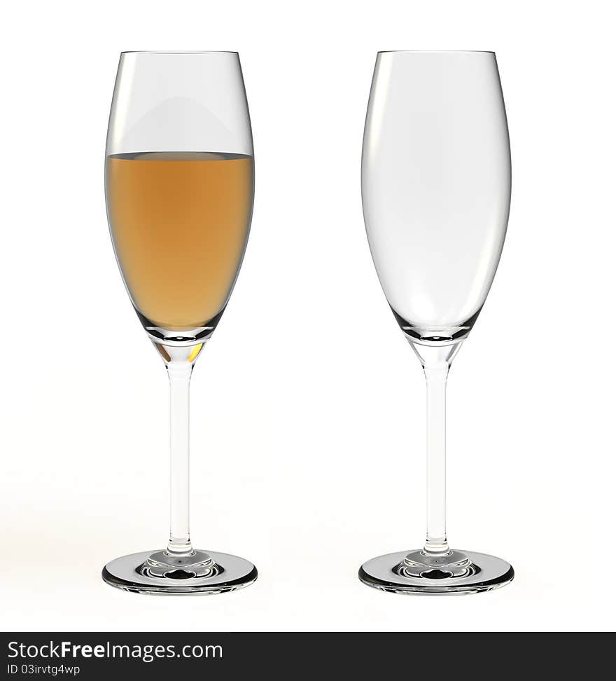 Empty and full glass on a white background