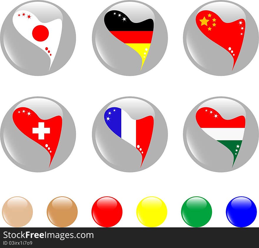 National heart flags icon shiny button