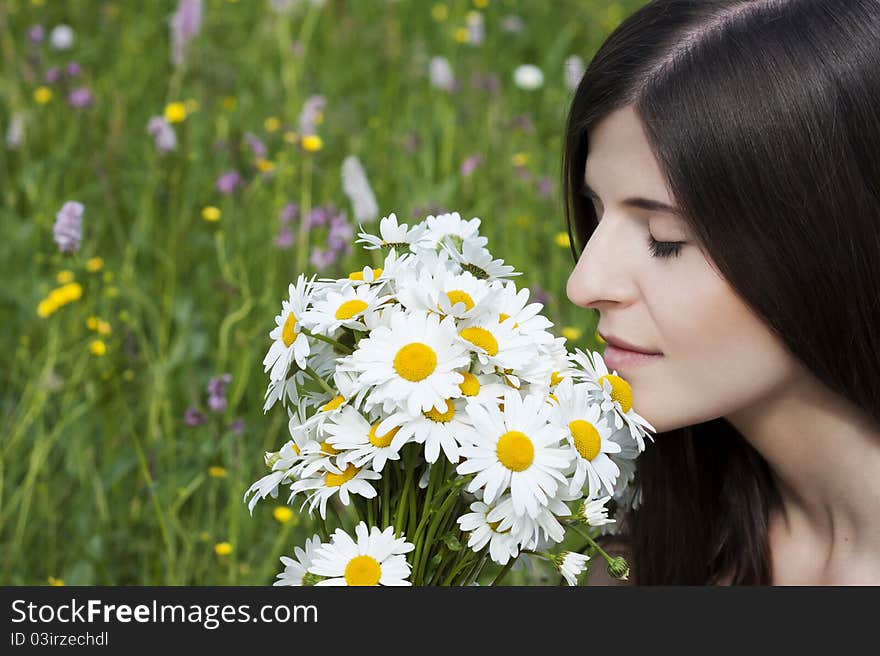 Detail Of A Beautiful Girl With Flowers