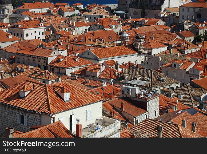 A photograph of the rooftops of the old city of Dubrovnik in Croatia. A photograph of the rooftops of the old city of Dubrovnik in Croatia