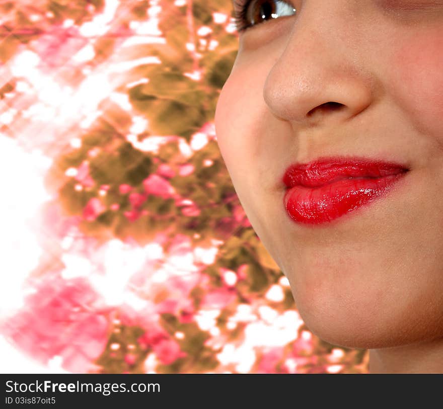 Smiling Girl With Sparkling Sunlight Background