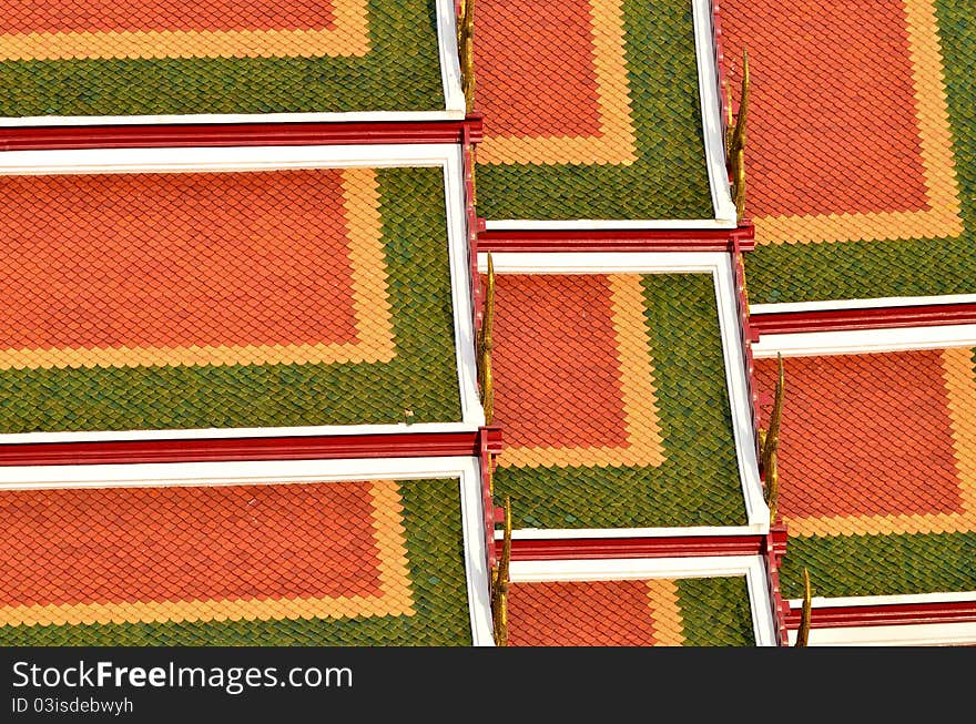 A very colorful pattern of roof tile of Wat Srakesa Rajavaramahavihara temple, Bangkok, Thailand