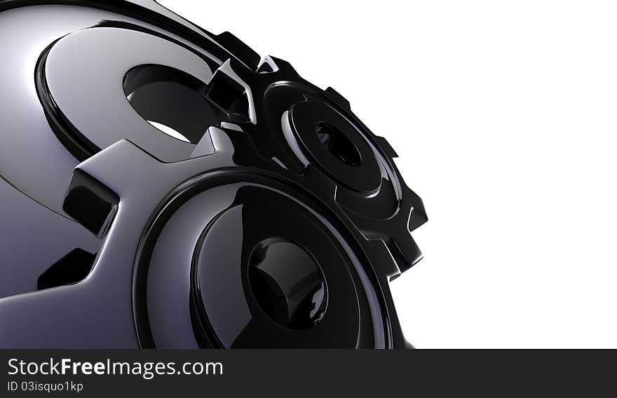 Black 3D stile reflected gears with conceptual composition. Black 3D stile reflected gears with conceptual composition