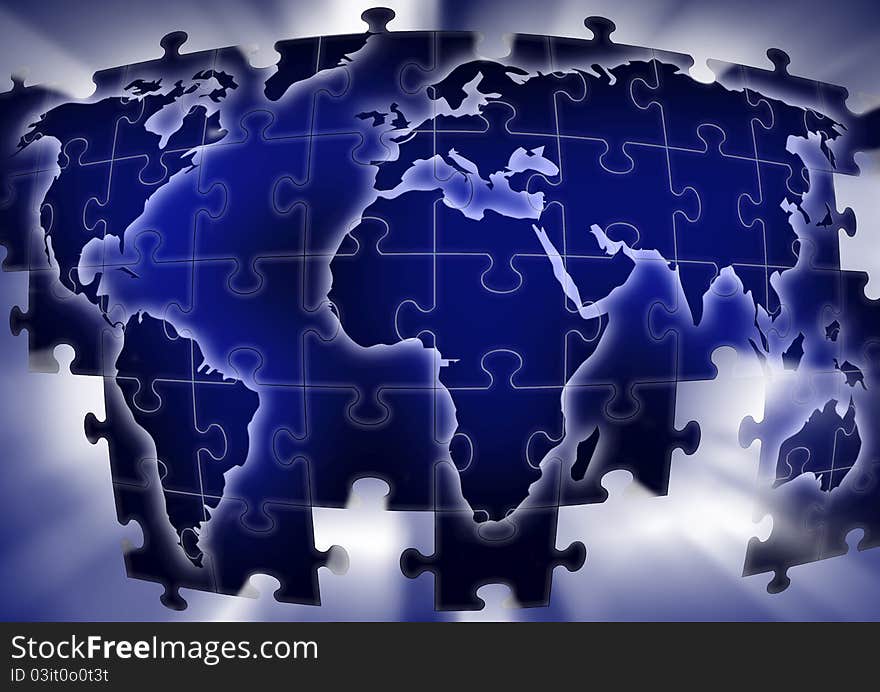 Puzzle map in blue with light background