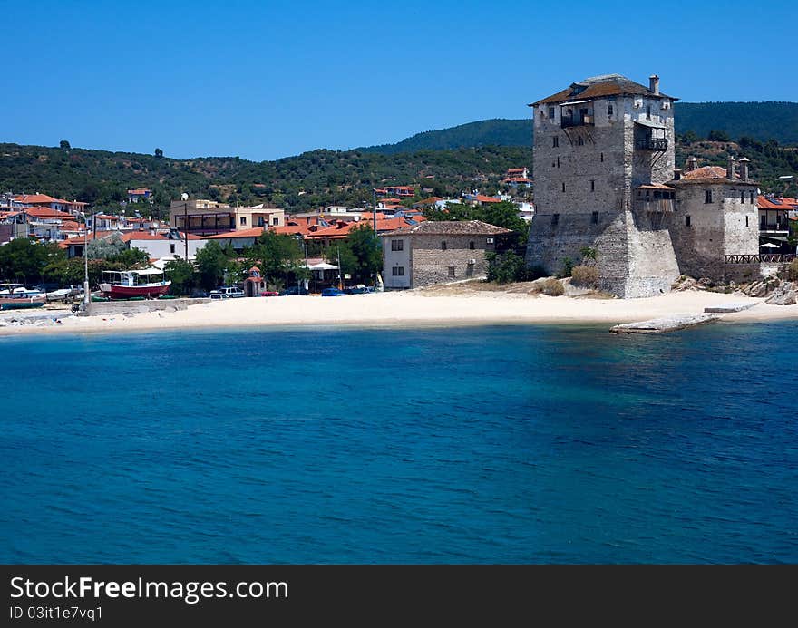 Phospfori tower in Ouranopolis, Athos Peninsula, Mount Athos, Chalkidiki, Greece