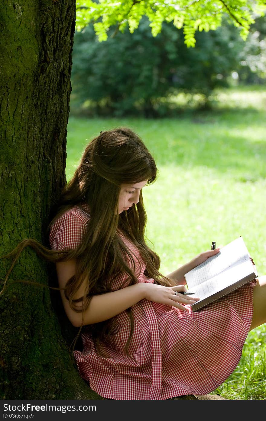 Girl Studying In The Park