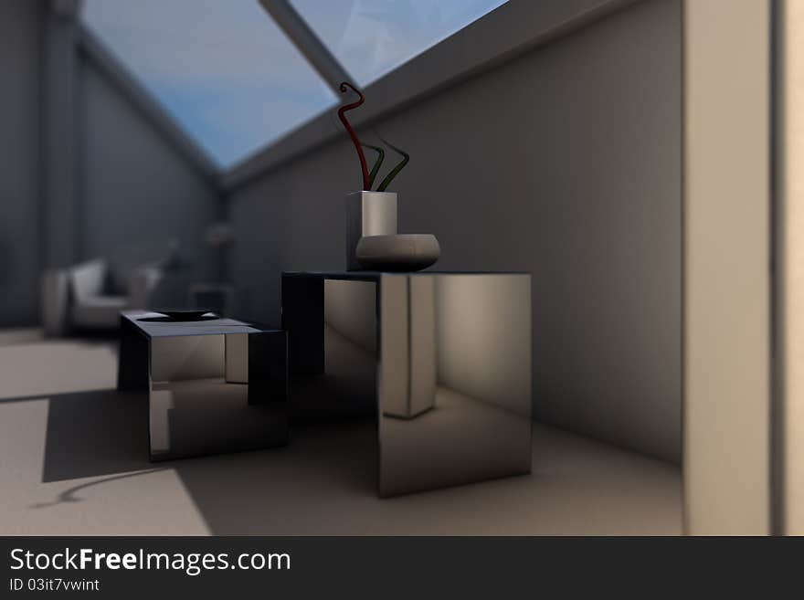 Modern designed room in the evening