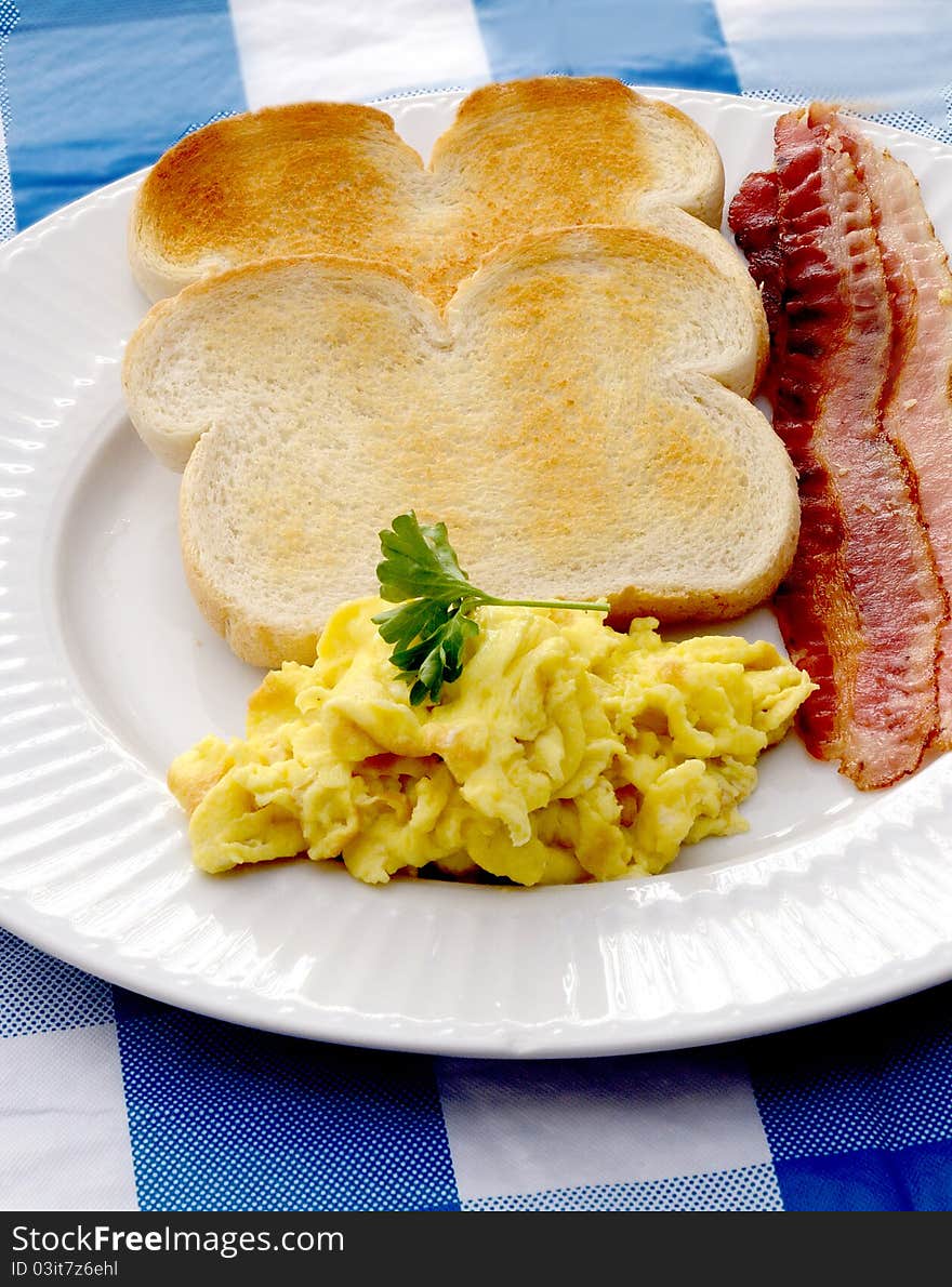 Healthy and colorful breakfast of eggs,toast and bacon. Healthy and colorful breakfast of eggs,toast and bacon