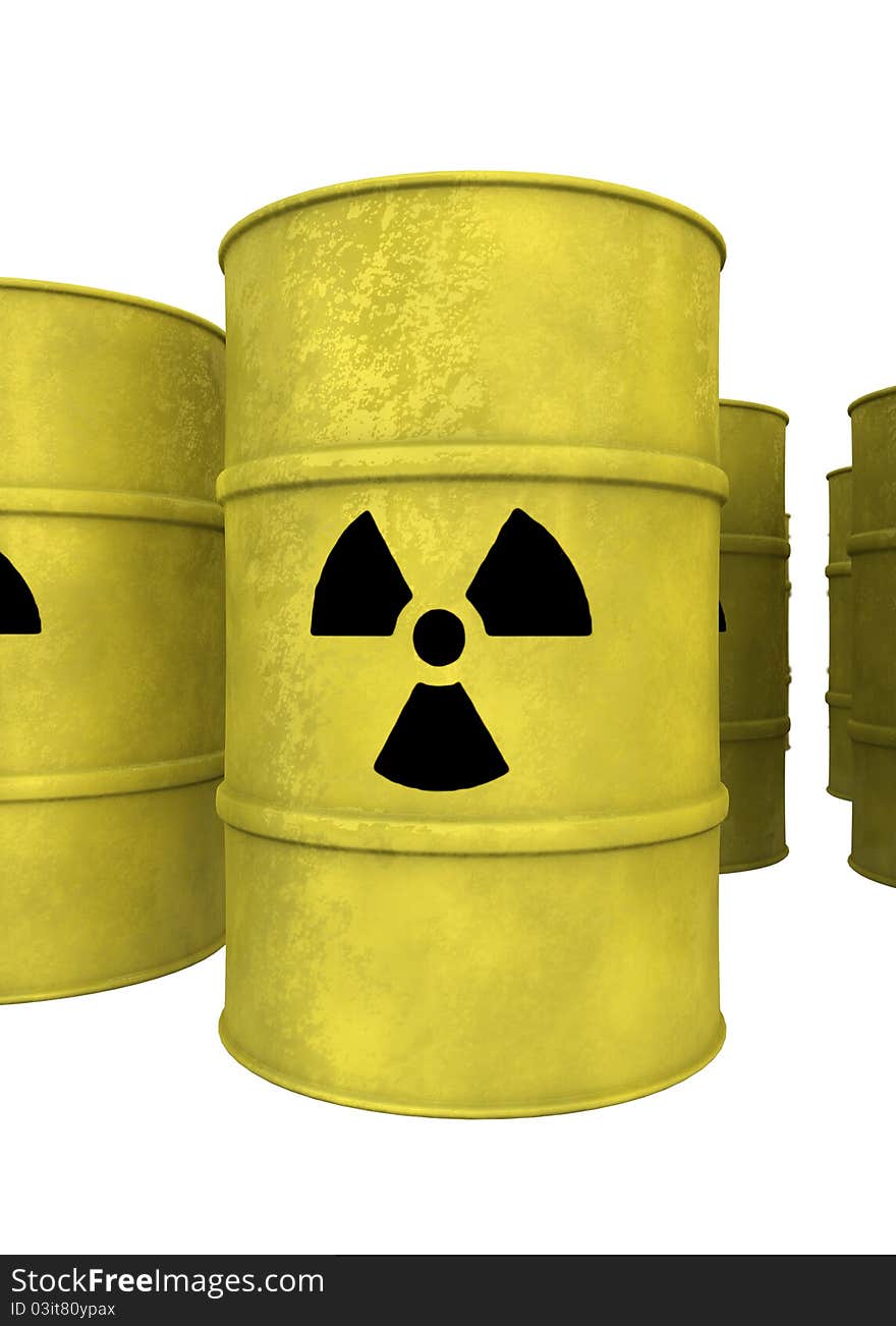 View of yellow nuclear waste barrel