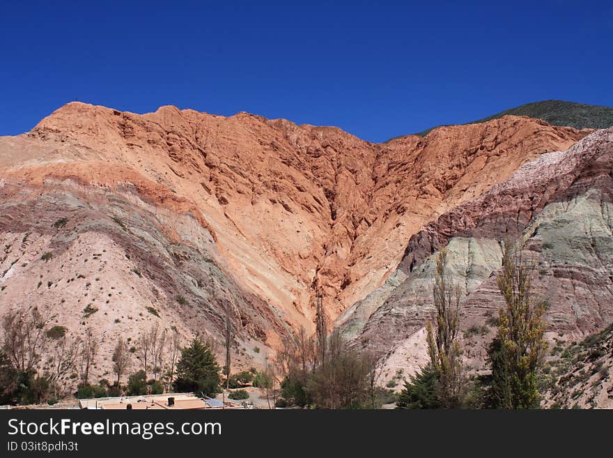 Purmamarca multi coloured mountain range in Argentina