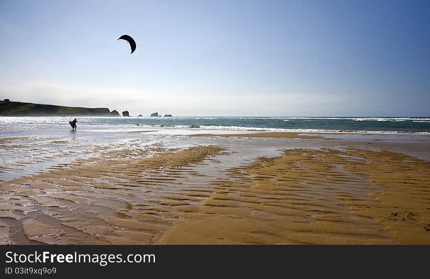 Kitesurfing in spanish beach, in Santander. Kitesurfing in spanish beach, in Santander