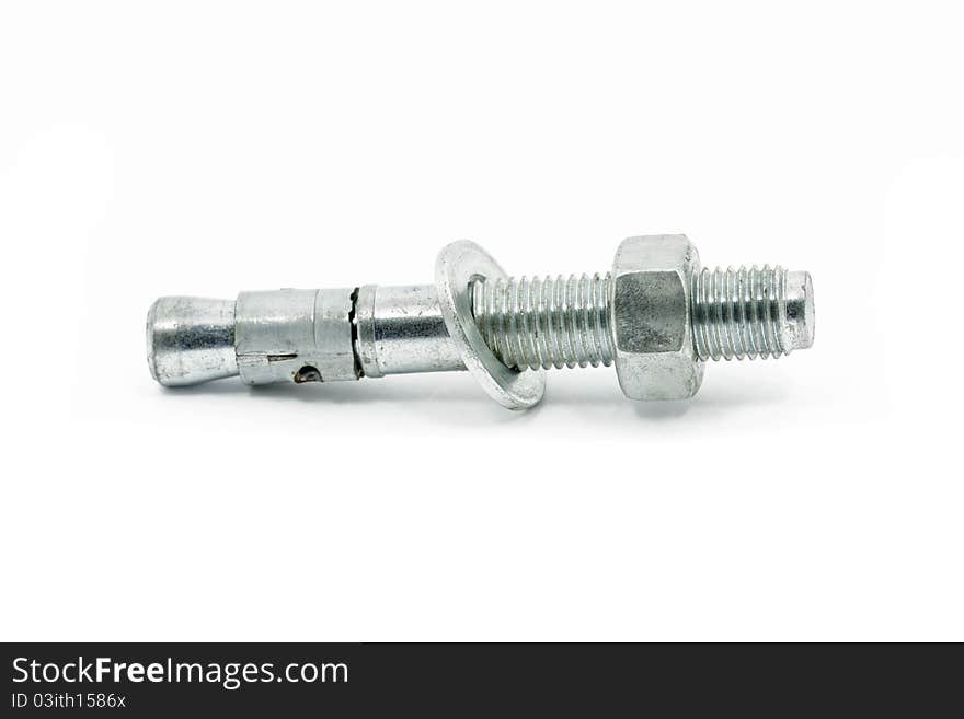 Concrete fixing bolt for joining concrete slabs isolated on white. Concrete fixing bolt for joining concrete slabs isolated on white