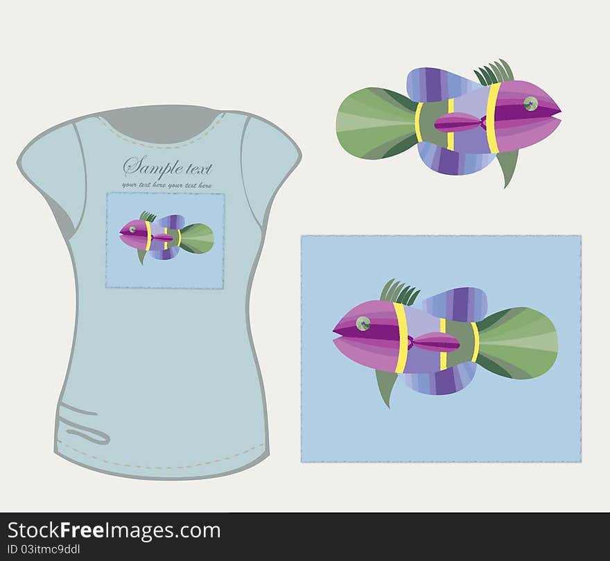 Element for design. Women's t-shirt illustration.Illustration exotic fish. Element for design. Women's t-shirt illustration.Illustration exotic fish.