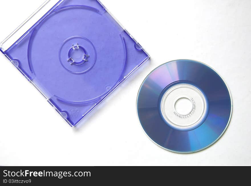 Blue box and blue cd on white background