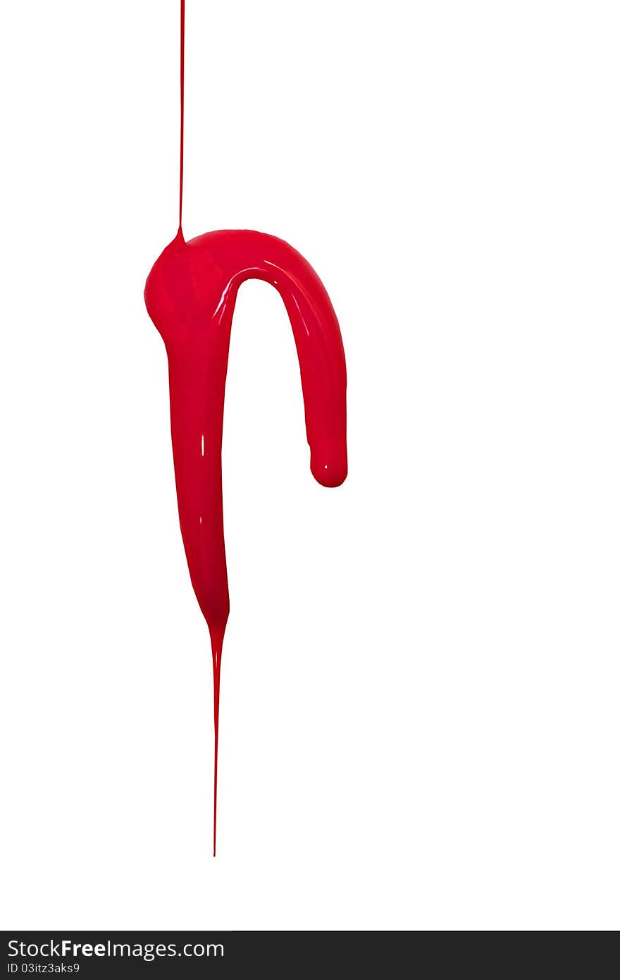 Red paint dripping isolated on white background