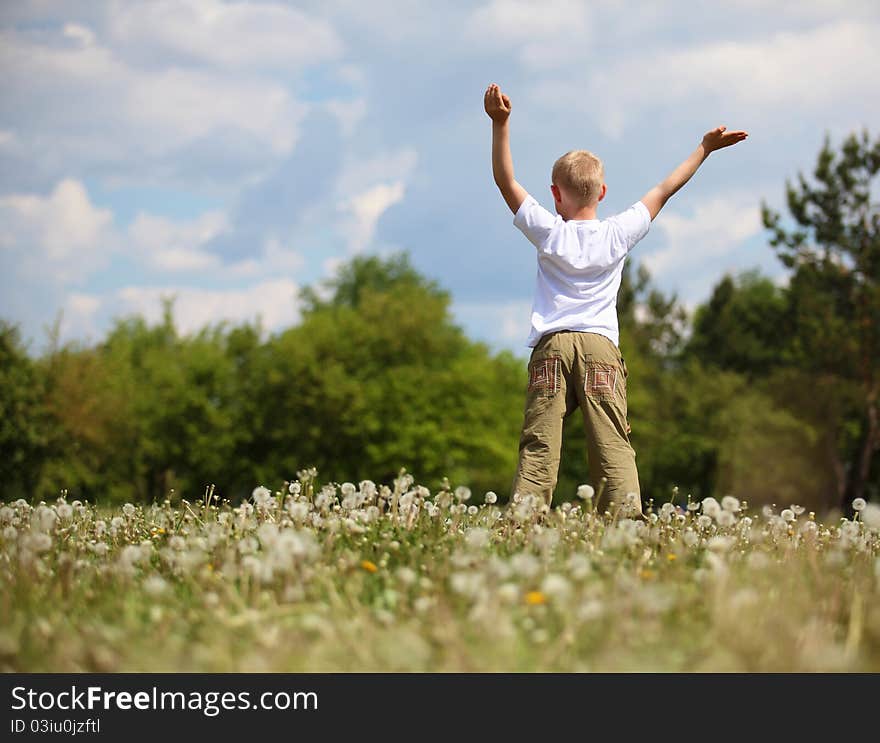 Little boy running and playing in the summer park. Little boy running and playing in the summer park