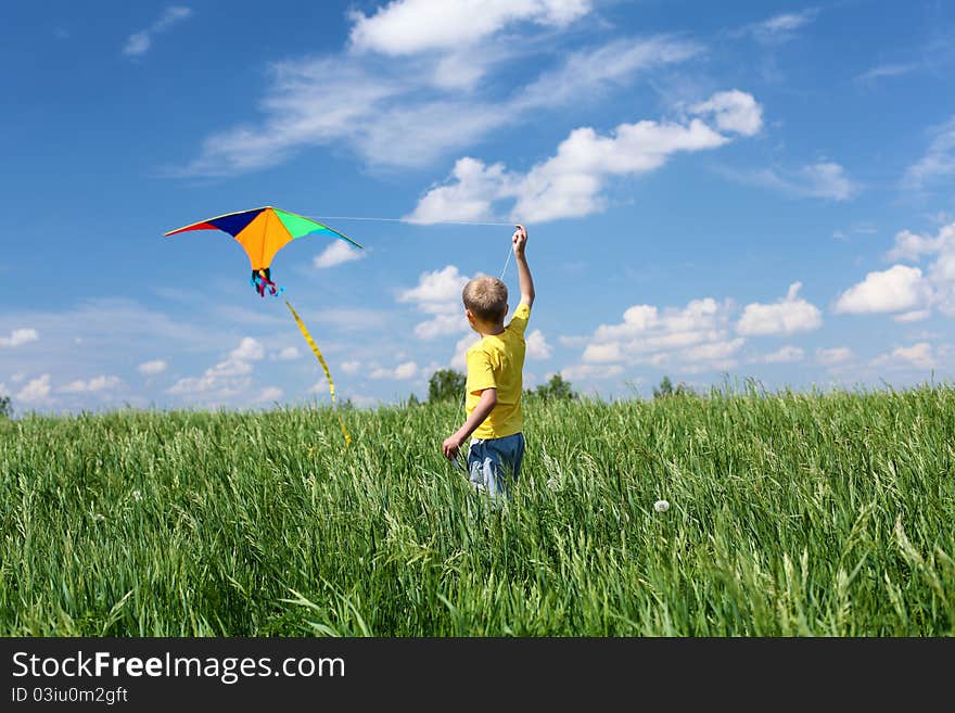 Little boy outdoors in sunny summer day