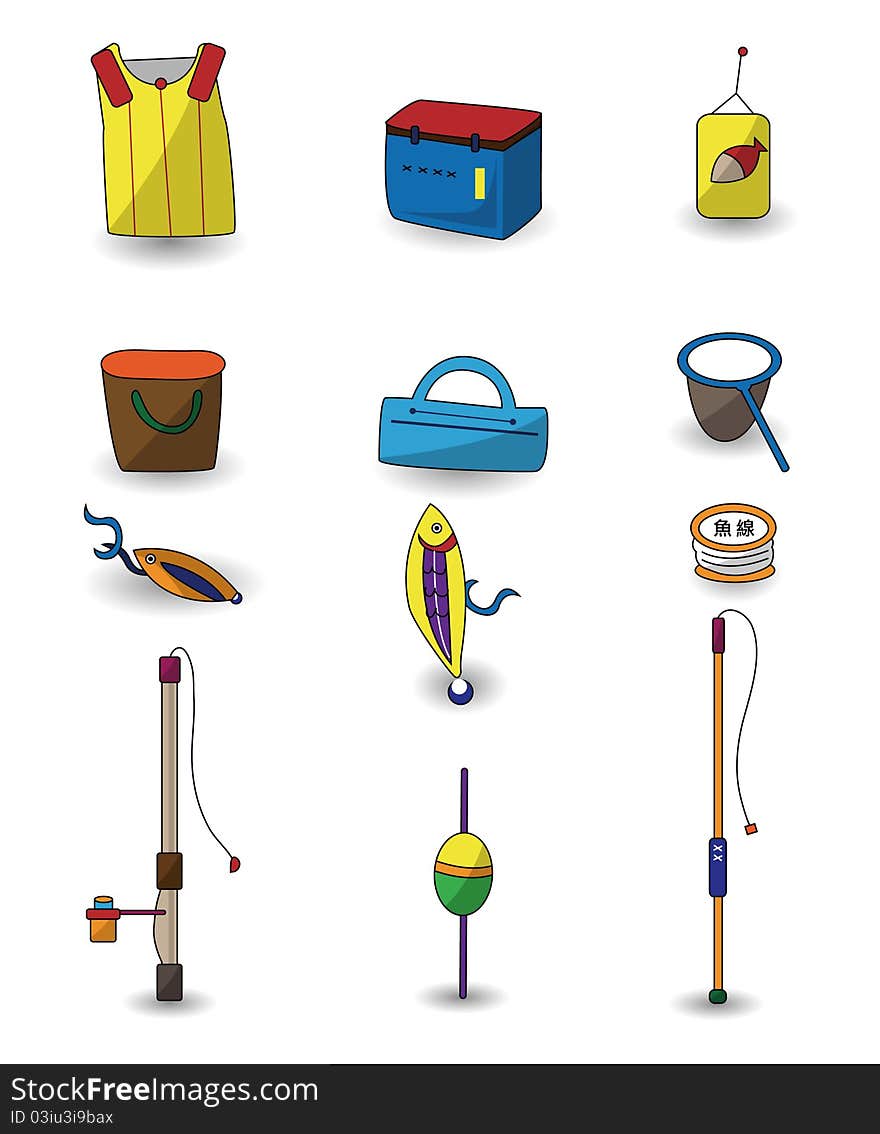 Cartoon Fishing icons set