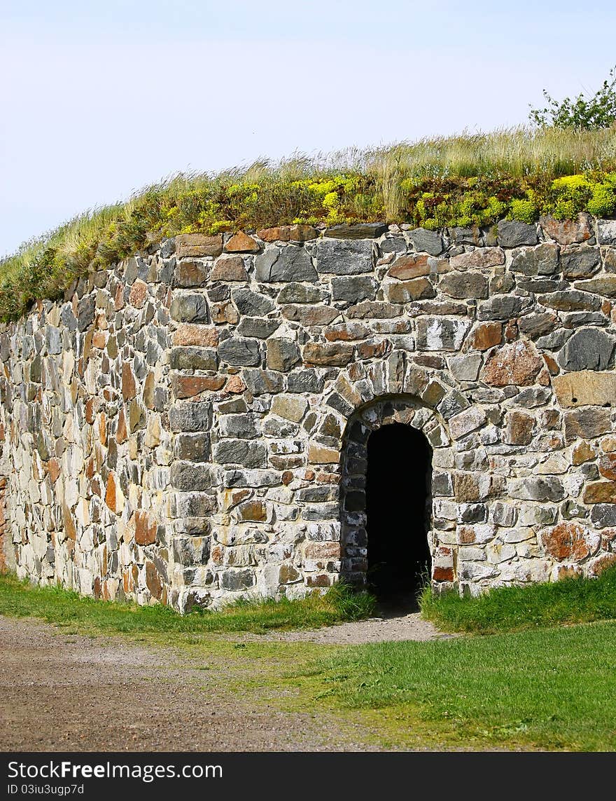 Stone Wall of Suomenlinna Sveaborg Fortress in Helsinki, Finland