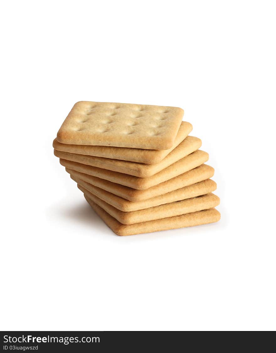 Stack of crackers on white background. Isolated with clipping path