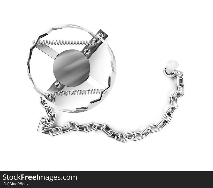 Shining metal trap isolated on white background