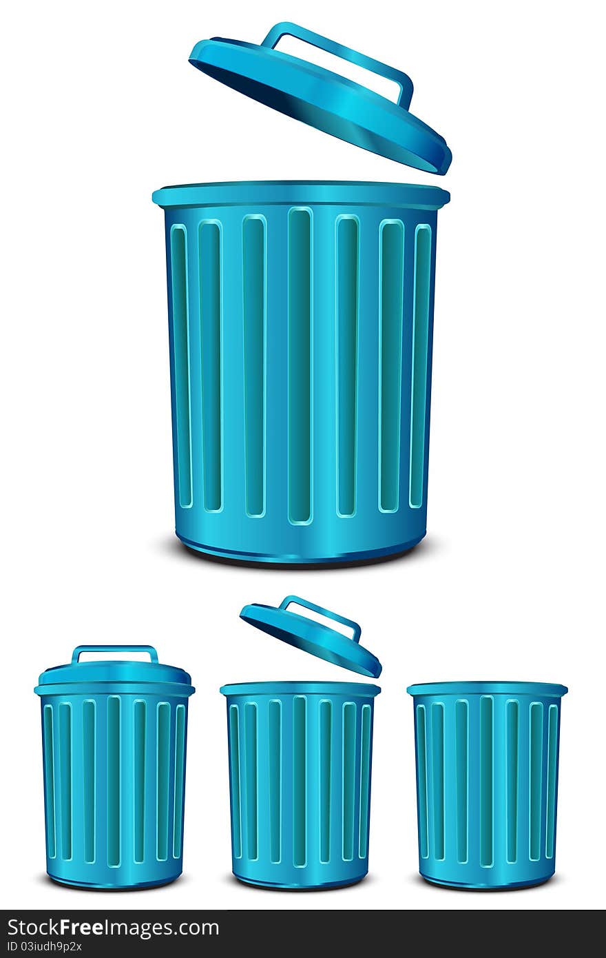 Set blue steel garbage isolated on white background