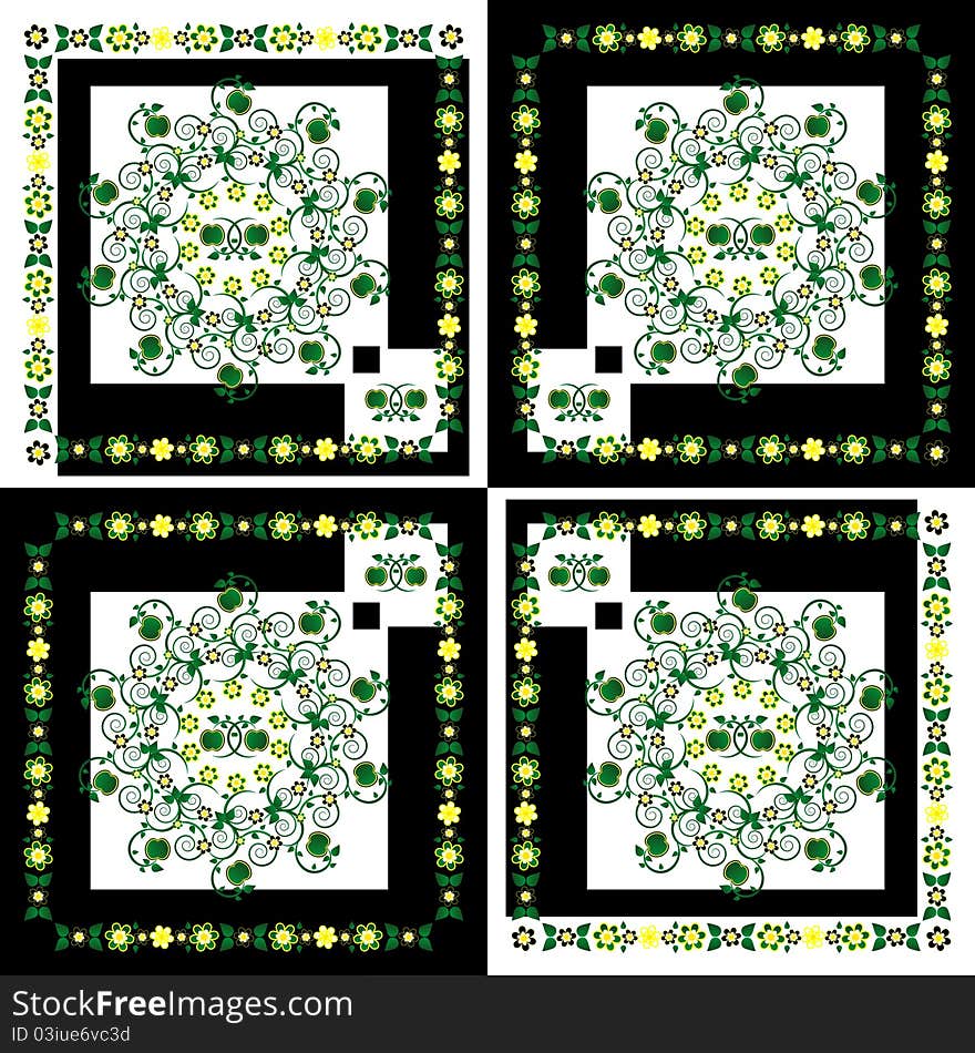 Pattern with curl and flower on square background. Pattern with curl and flower on square background