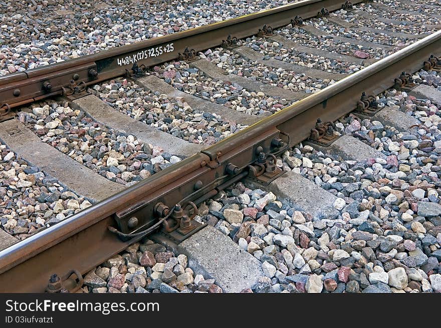 Close-up of details of railway tracks. Close-up of details of railway tracks