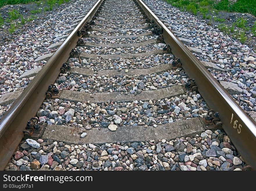 Close-up of details of railway tracks. Close-up of details of railway tracks