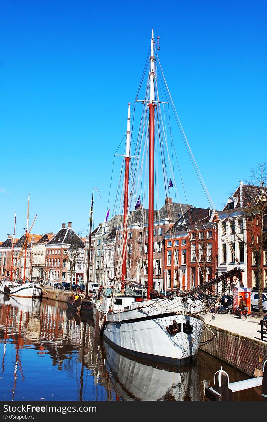 City landscape with ship in Groningen