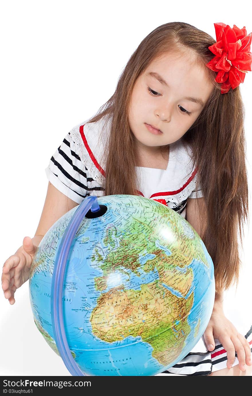 Foto-little girl with globe