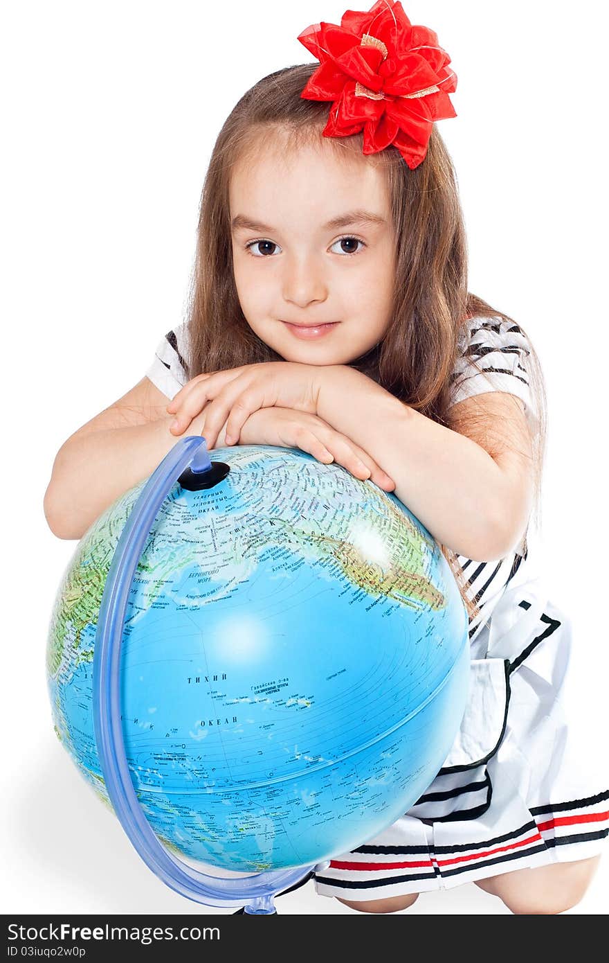 Foto-little girl with globe