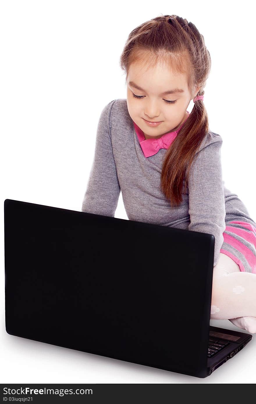 Foto-little girl with a computer