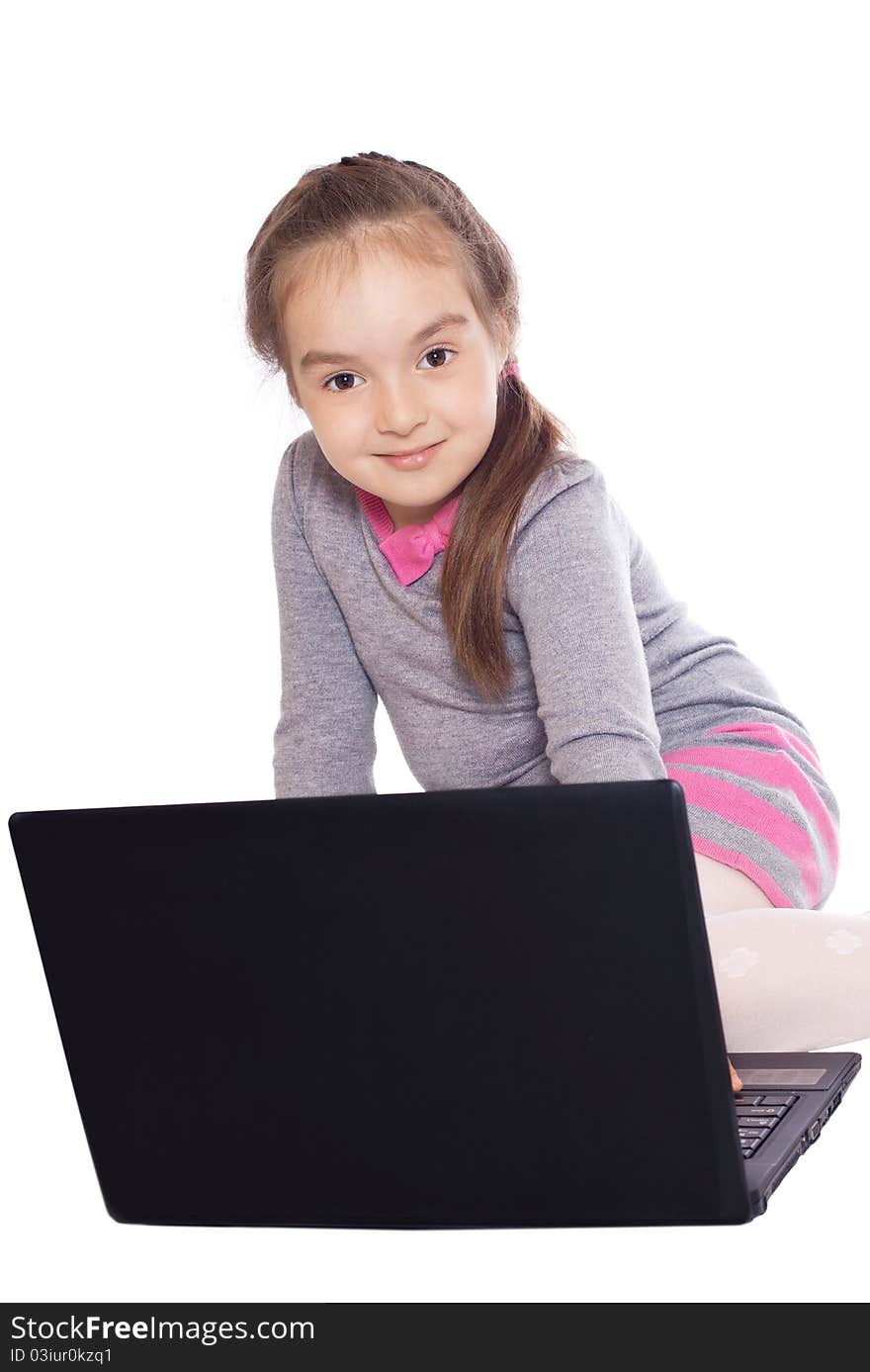 Foto-little girl with a computer