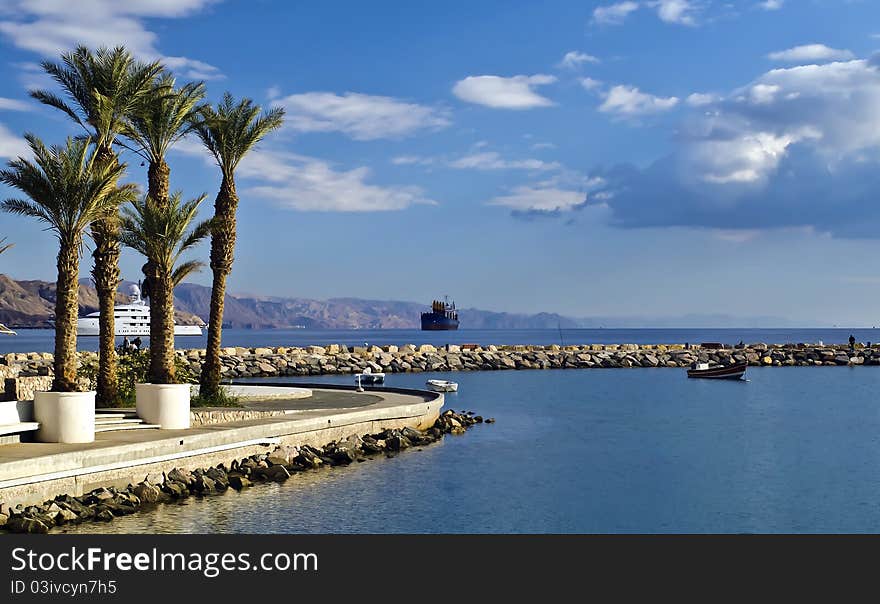 View on marina and northern beach of Eilat, Israel