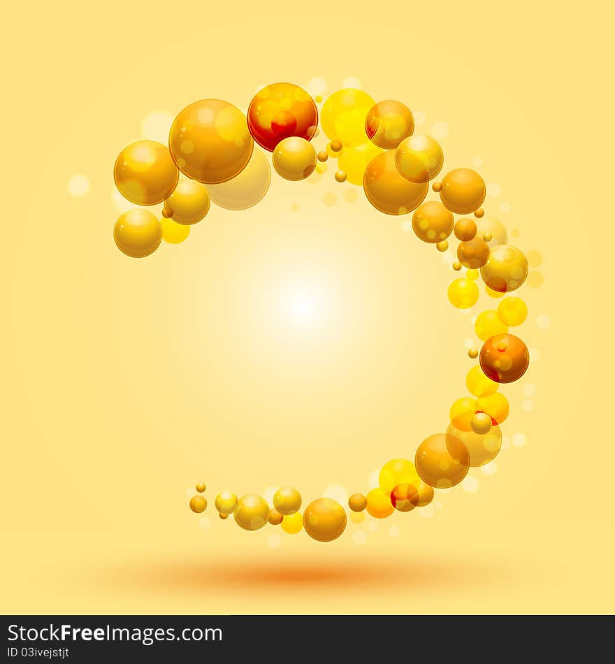 Glossing orange spheres in a border pattern on an orange background. Glossing orange spheres in a border pattern on an orange background