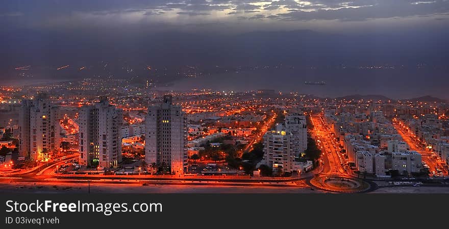 View on Aqaba gulf before sunrise, Israel