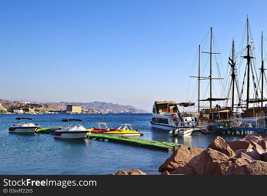 View on docked yachts in Eilat, Israel