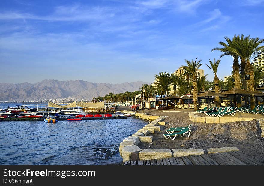 View on sand beach of Eilat, Israel