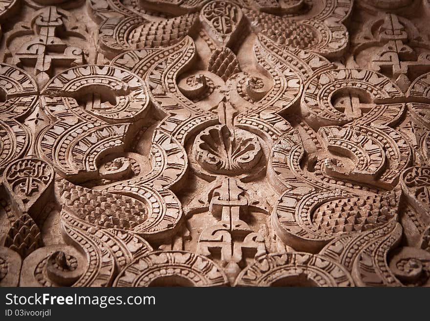 Details of the carving of the Medersa Ben Youssef, the Quran School located in the heard of Marrakesh, Morocco. Details of the carving of the Medersa Ben Youssef, the Quran School located in the heard of Marrakesh, Morocco